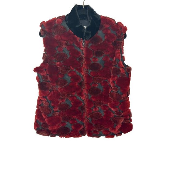 Joseph Ribkoff Trends Vest • Sz 10 M Faux-Fur Patchwork Red Black Funky 90s Edgy - Picture 3 of 6